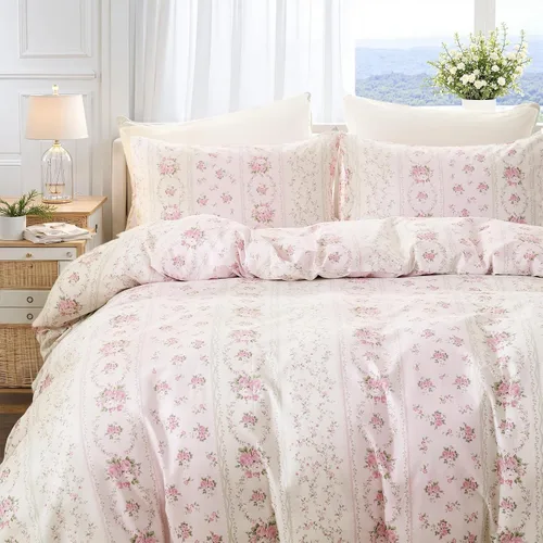 Vista 14 de Juego de edredón floral azul tamaño Queen, juego de ropa de cama botánica azul 100% algodón, edredón suave transpirable de 3 piezas y 2 fundas