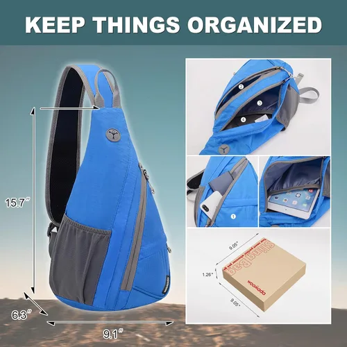 Vista 3 de WOOMADA Bolso bandolera pequeño para hombres y mujeres, mochila de viaje cruzada con agujero oculto para auriculares
