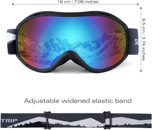 Vista 5 de Supertrip Gafas de esquí para hombres y mujeres, antivaho para nieve, protección UV, gafas de snowboard para adultos y jóvenes