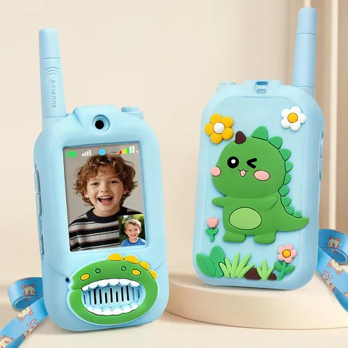 Vista 9 de Walkie Talkie para niños con video: paquete de 2 juguetes recargables para niños pequeños con cámara HD y cambiador de voz, juguetes de regalo