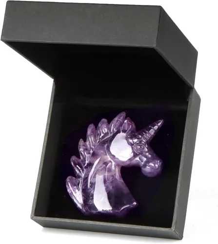 Vista 8 de Artistone Estatua de unicornio de cristal de amatista de 3 pulgadas, piedra preciosa tallada a mano, piedra de caballo de unicornio morado, figuras