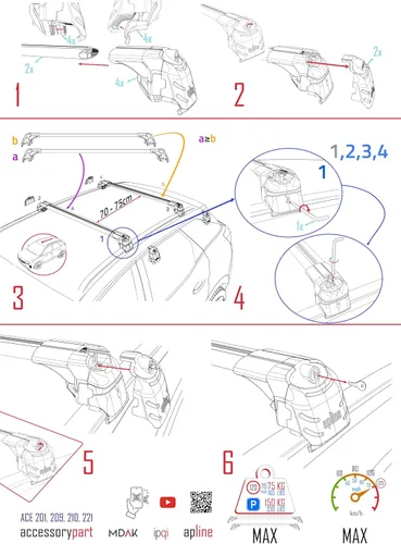 Vista 7 de Compatible con SsangYong Tivoli 2015-2024 ACE-2 Barra transversal de aluminio negro 2 barras