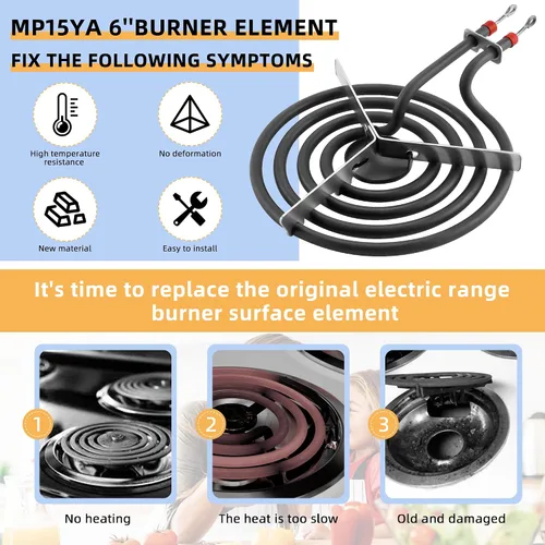 Vista 5 de 660532 MP15YA 1500W 4 Bobina Juego de Unidad de Quemador Eléctrico para Superficie de Estufa de 6 Pulgadas Adecuado para Reemplazo de Parte
