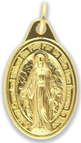 Vista 2 de Paquete de 10 medallas milagrosas para collar, 1 pulgada, ovaladas, chapadas en oro, milagrosas, para collar, medallas para joyería católica