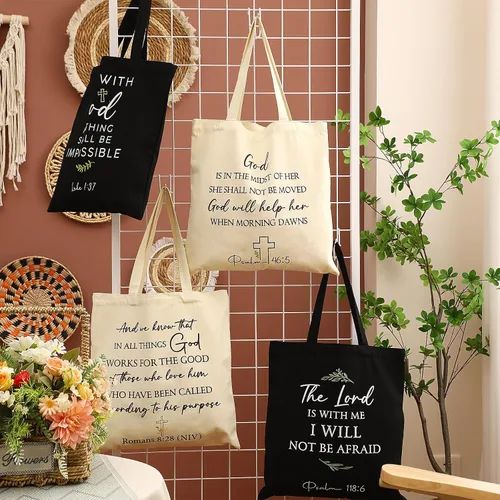Vista 4 de Locmeo 12 bolsas de regalo cristianas para mujeres, bolsas de mano con versículos de la Biblia, regalo inspirador estético de las escrituras