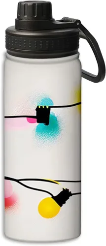 Vista 23 de Botellas de agua con patrón de mariposas y rosas aisladas de 18 onzas, botella de agua deportiva aislada de doble pared a prueba de fugas, taza