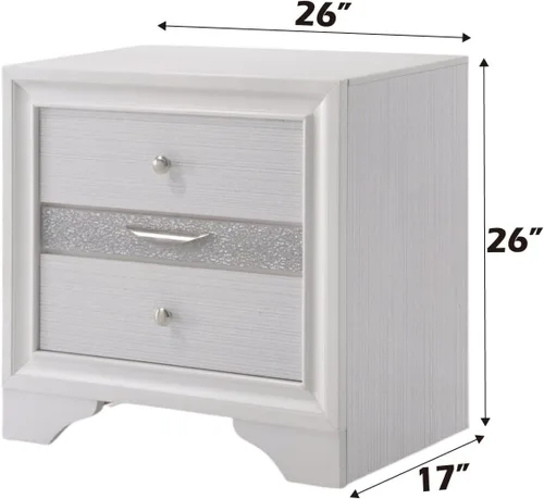 Vista 5 de Acme Naima Mesita de noche cuadrada de madera con 3 cajones en color blanco