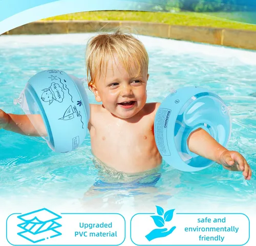 Vista 4 de Flotadores inflables de brazo para niños, bandas de brazo de natación rosa y azul para piscina, flotadores de brazo para piscina, alas de agua