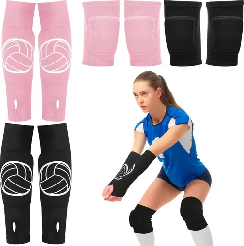 Vista 11 de Sosation Juego de 2 rodilleras de voleibol y mangas de brazo de voleibol con almohadilla de protección, protector de muñeca de antebrazo