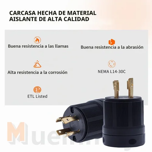 Vista 3 de Enchufe macho de bloqueo NEMA L14-30P 2PCS para generadores, enchufe eléctrico con extremo de cable de extensión 30A, 125/250V, 3 polos de 4 hilos