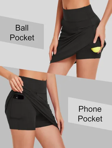 Vista 4 de COOrun Faldas pantalón deportivas para mujer con bolsillos, longitud hasta la rodilla, con pantalones cortos integrados, falda casual para golf
