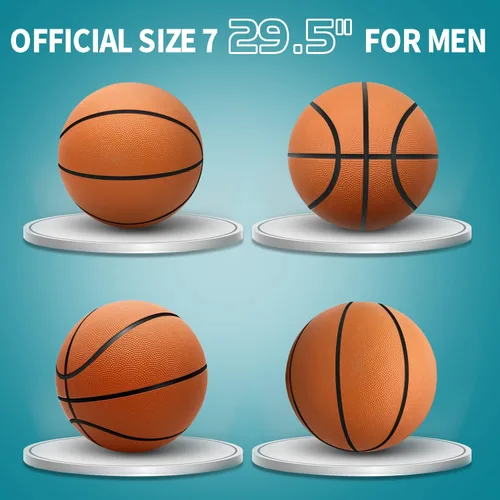 Vista 2 de Paquete de 6 pelotas de baloncesto inflables de tamaño oficial 7 (29.5") con bomba para hombres y mujeres para exteriores, interiores