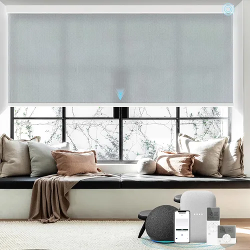Vista 12 de Persianas inteligentes personalizadas de 110 pulgadas de ancho para ventanas grandes, persianas enrollables motorizadas 100% opacas compatibles