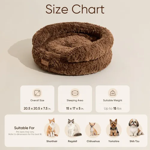 Vista 7 de FUKUMARU Cama para gatos de interior, cama para perros pequeños, lavable Marrón