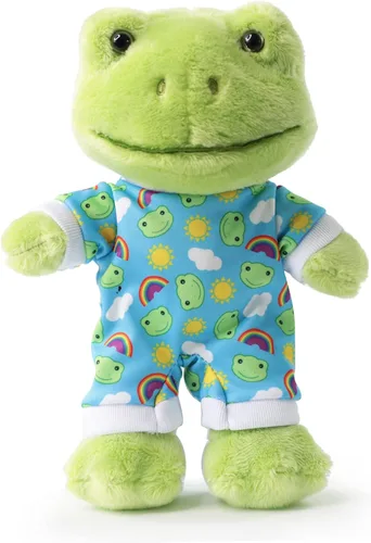 Vista 6 de Furvana Rana Verde de Peluche, Muñeco de Peluche de Rana Suave de 9 Pulgadas, Muñeca de Peluche Kawaii, Lindo Juguetito de Peluche con Ropa, Regalo