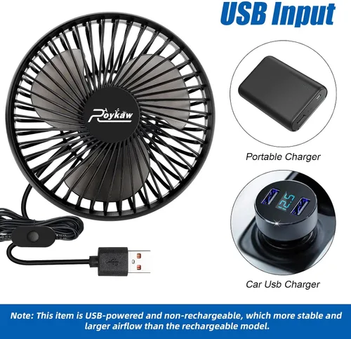 Vista 6 de Roykaw Ventilador de carrito de golf, entrada USB portátil compatible con EZGO Club Car Yamaha, 3 ajustes de velocidad, rotación de 360 grados