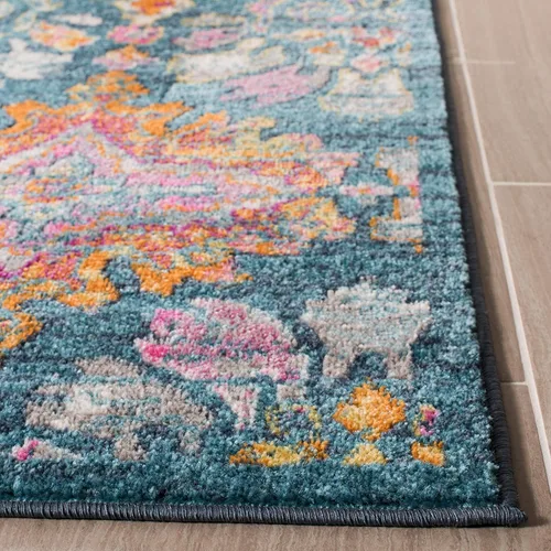 Vista 3 de SAFAVIEH Madison Collection - Alfombra decorativa de 2 pies 3 pulgadas x 3 pies 11 pulgadas, color azul y naranja, diseño de damasco bohemio,