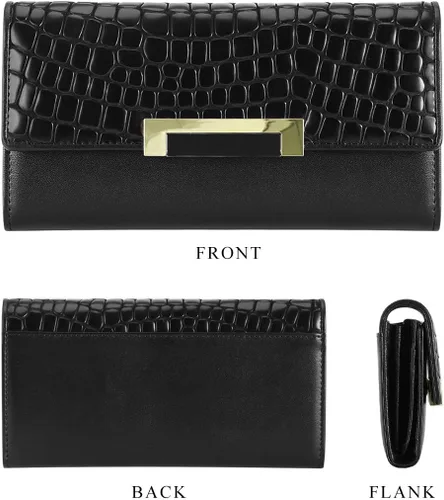 Vista 6 de HAWEE Trifold Wallet para mujer Cuero Genuino Elegante Femenino Tarjeta de Crédito Tarde Bolso de Embrague HW-CS-AX512-1