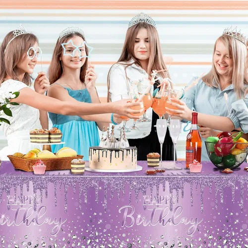 Vista 4 de Pajean Mantel de plástico con lentejuelas de diamantes con brillantina para fiesta de niña y niña, mantel de plástico con lentejuelas para niñas