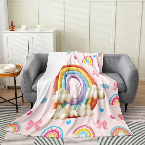 Vista 15 de Erosebridal Rainbow English Alphabet Fleece Throw Blanket 40"x50" - Ultra-Soft for Couch Sofa Bed,Cartoon Letters Flannel Blanket,Love Hearts Fuzzy