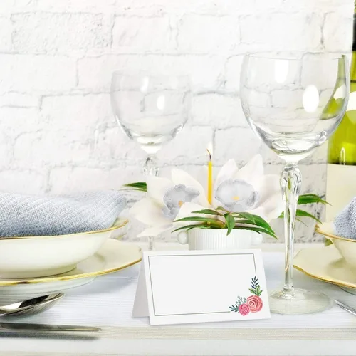 Vista 3 de Toncoo 100 tarjetas de lugar, elegantes tarjetas de mesa con flores, tarjetas de asiento de textura rústica, tarjetas de identificación de papel