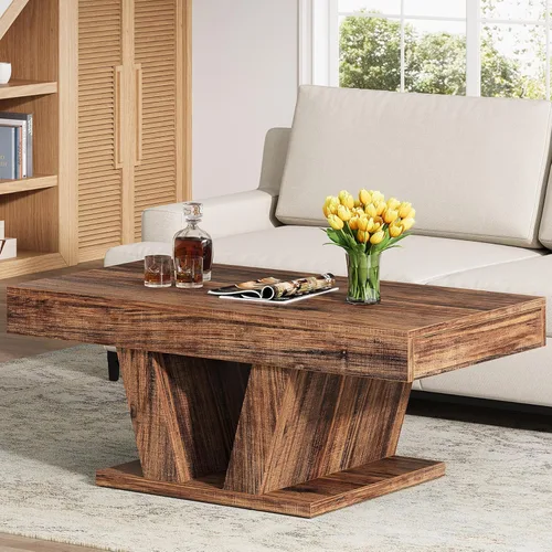 Vista 8 de Mesa de centro de granja con 2 cajones laterales, mesa de té central de madera de 43 pulgadas con almacenamiento oculto, mesa de cóctel rectangular