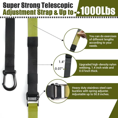 Vista 4 de Kit de Entrenamiento de Resistencia para el Hogar, Correas de Ejercicio de Resistencia con Asas, Ancla de Puerta y Bolsa de Transporte para Gimnasio