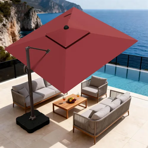 Vista 75 de Sombrilla de 10 x 13 pies para exteriores, sombrilla grande rectangular con viga voladiza, resistente, con rotación de 360°, sombrilla con Beige