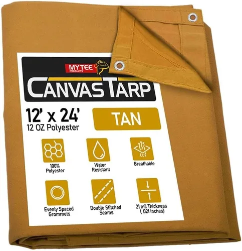 Vista 87 de Mytee Products Lona de lona marrón oscuro de 6 x 8 pies de 12 onzas, resistente al agua y transpirable, lonas resistentes, cubierta de lona Marrón