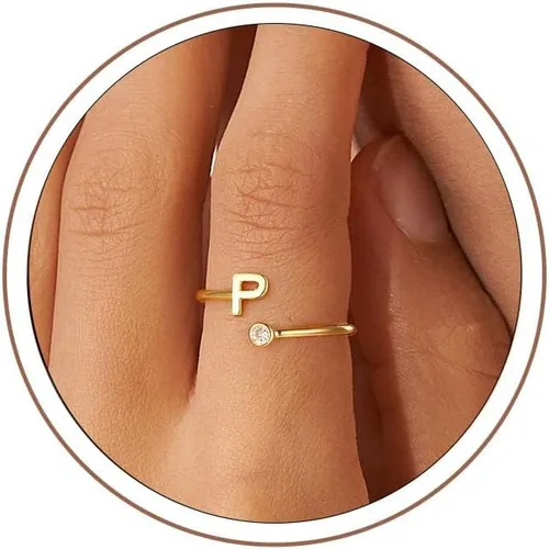 Vista 22 de Anillos Turandoss para Mujeres y Niñas - Delicados anillos ajustables chapados en oro de 14K sin decoloración para mujeres y adolescentes, anillos