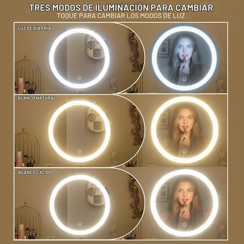 Vista 3 de WinZo Mesa de tocador de 24" con espejo y luces, pequeña mesa de tocador de maquillaje con 1 cajón de almacenamiento, elegante mesa de tocador