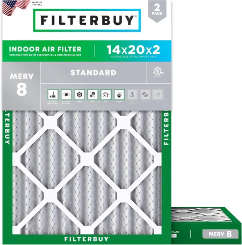 Vista 102 de Filterbuy Filtro de aire MERV 8 de 8 x 14 x 1 pulgadas para defensa contra el polvo y las alergias (paquete de 2), filtros electrostáticos plisados