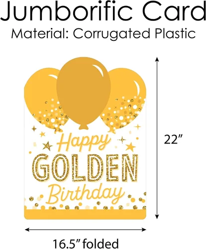 Vista 4 de Big Dot of Happiness Golden Birthday – Tarjeta de felicitación gigante de feliz cumpleaños – Tarjeta jumborifica de forma grande – 16.5 x 22 pulgadas