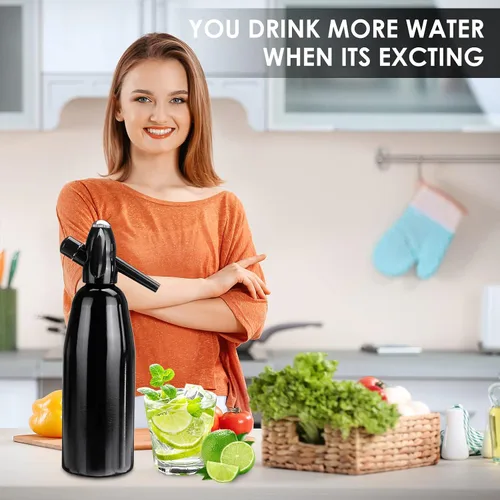 Vista 6 de Sifón de soda, máquina de agua carbonatada de 1 litro, máquina de refrescos, máquina portátil de agua con gas de aluminio para el hogar, bar, hacer