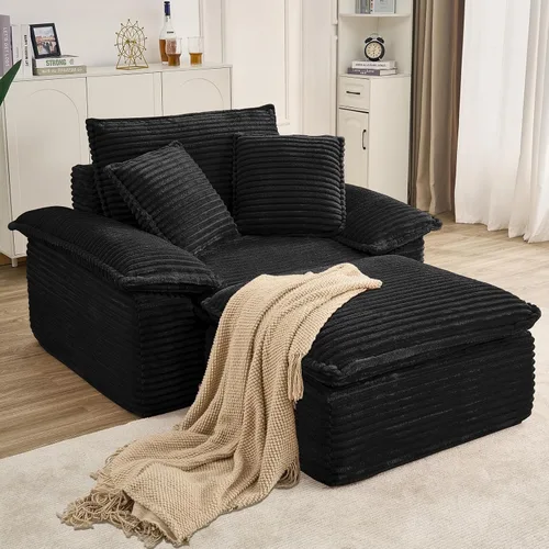 Vista 20 de Tumbona de 47 pulgadas para interiores, moderno sofá cama sin huesos con otomana, silla de asiento profundo con almohadas, cómodos sofás seccionales