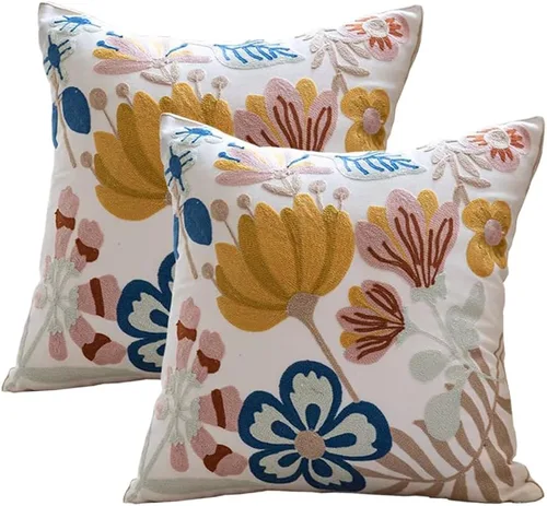 Vista 18 de YIcabinet Paquete de 2 Fundas de Almohadas Decorativas, Fundas de Almohadas Bordadas con Diseño de Hojas y Copos de Nieve, Fundas de Almohadas