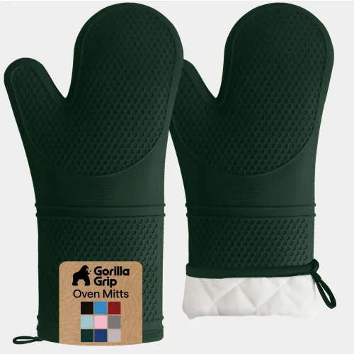 Vista 33 de GORILLA GRIP - Juego de guantes de horno de silicona suave sin BPA, guantes de cocina resistentes al calor e impermeables, forro de algodón grueso