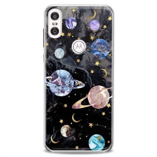 Vista 16 de Funda de TPU compatible con Motorola G9 G8 Plus G7 E20 P40 Z4 Edge 20 G22 Stylus Galaxy suave colorido patrón abstracto púrpura estrellas claro gato