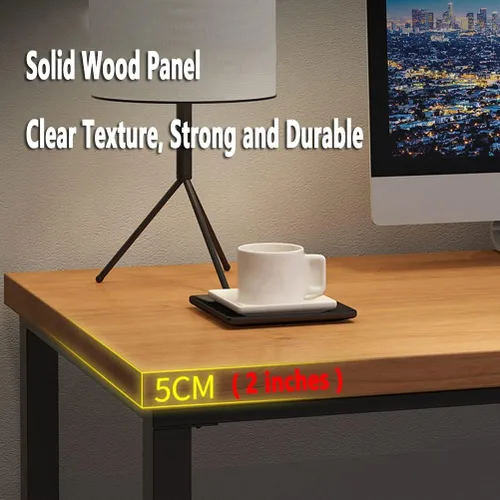 Vista 7 de Mesa de madera maciza para oficina en casa, escritorio de computadora, escritorio para juegos, mesa de conferencias con soporte de metal, mesa