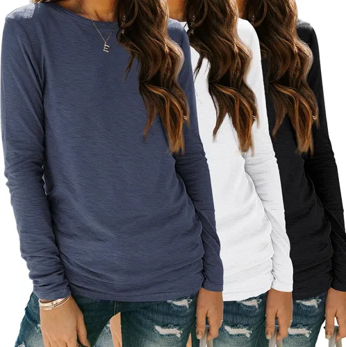 Vista 35 de SUNBS Paquete de 3 camisas de manga larga para mujer, ajuste holgado, ropa de otoño, ropa de moda 2025, camisetas básicas de entrenamiento, trajes