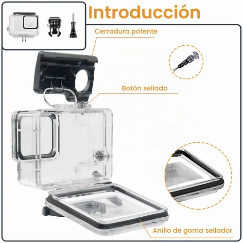 Vista 5 de Carcasa impermeable para GoPro Hero 5 6 7 Negro, carcasa protectora de buceo subacuático con soporte para Go Pro Hero5 6 Hero7 Kit de accesorios