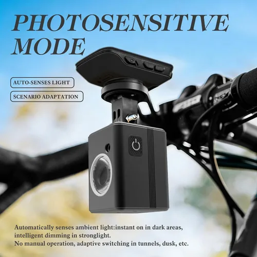 Vista 2 de Luz de bicicleta de 2500 lúmenes con sensor de luz automático, faro LED súper brillante, recargable USB-C, fácil instalación para conducción