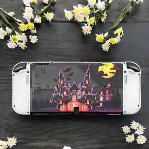 Vista 8 de Halloween Decoration Switch OLED Case, Switch OLED Protective Case with TPU Joycon Covers and Glass Screen Protector and Thumb Grip Caps