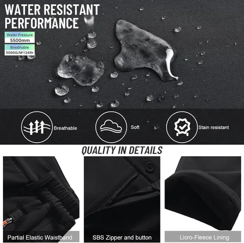 Vista 5 de Men's Snow Ski Hiking Pants Fleece Lined Softshell Windproof Winter Insulated Cargo Pants with Zipper Pockets