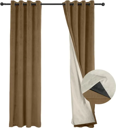 Vista 8 de Cortinas 100% opacas de terciopelo con forro de 63 pulgadas de largo, 2 paneles para sala de estar, aislamiento térmico, ahorro de energía