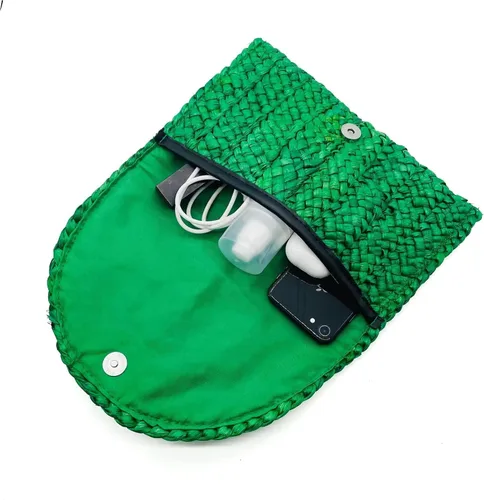 Vista 5 de Seamido Bolsos de mano de paja para mujer, bolsos tejidos de paja de maíz, bolsos de playa