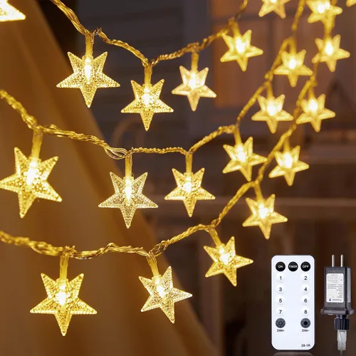 Vista 17 de Minetom Luces de Cadena de Estrellas para Dormitorio - 33 pies Luces de Cadena de Estrellas que Cambian de Color con Enchufe, con Control Remoto