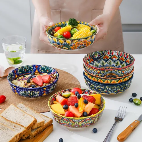 Vista 3 de Henten Home Tazón de cerámica para cereales de 16 onzas, juego de 6 cuencos