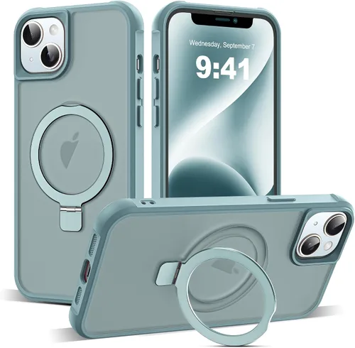 Vista 57 de SKYLMW - Funda compatible con iPhone 11 de 6.1 pulgadas, con soporte magnético invisible tipo anillo, funda translúcida de grado militar, compatible