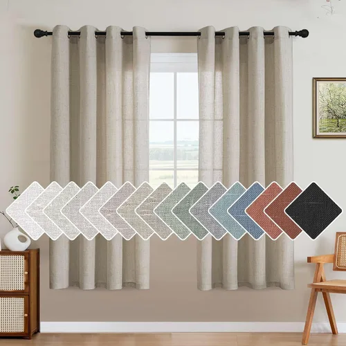 Vista 65 de H.VERSAILTEX Elegant - Cortinas texturizadas de lino natural mezclado con eficiencia energética, filtrado de luz, con ojales de níquel